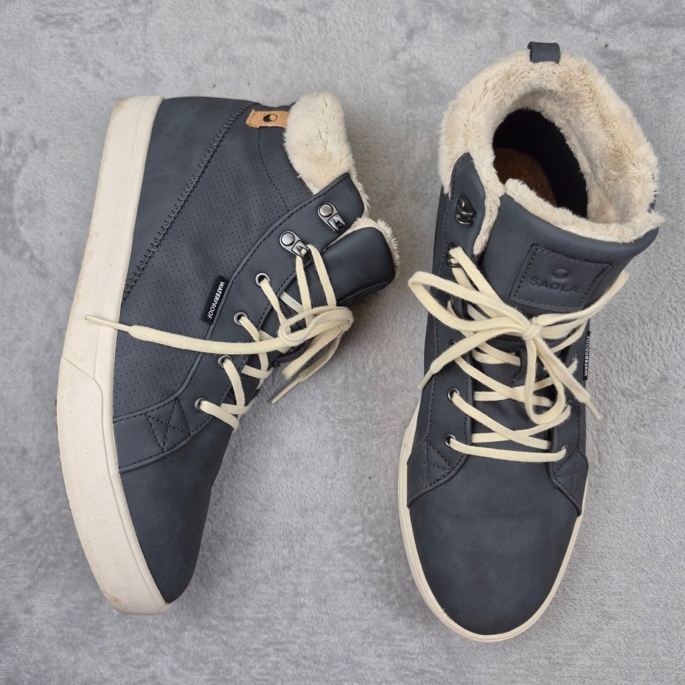 SAOLA Waterproof Wanaka Women 10 Grey Faux Fur Lined High Top Sneakers Boots